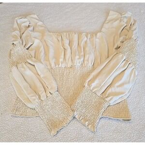 Outrageous Fortune Beige Long Sleeve Blouse Top Boho Peasant Fairy Smocked Sz 18